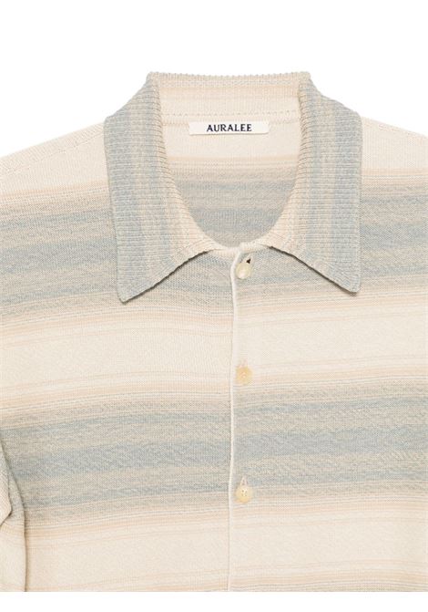 cardigam man blue and beige AURALEE | A26SC01GBBLUE BEIGE STRIPE